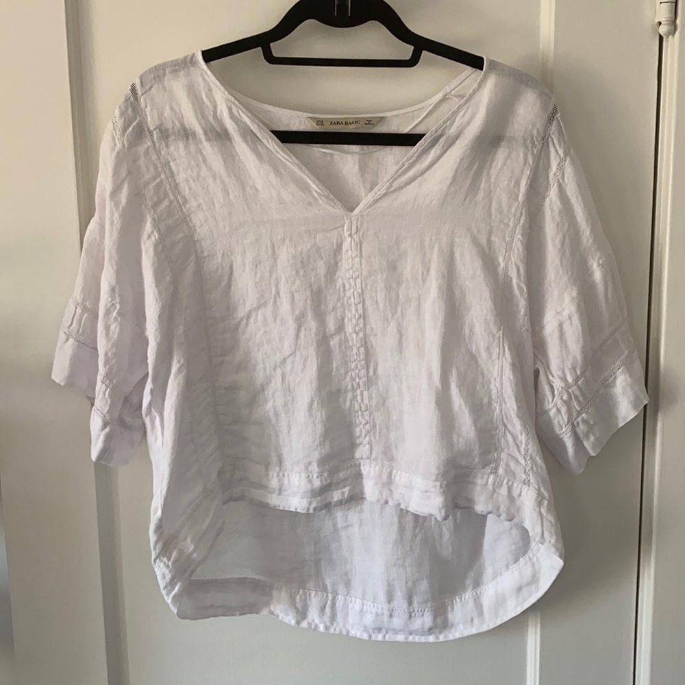 Zara Linen Top with Lace Trims - NWOT